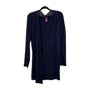 La Senza Robe Women S/M Indigo Tie Waist Lace Trim LS Loungewear BELT MISSING